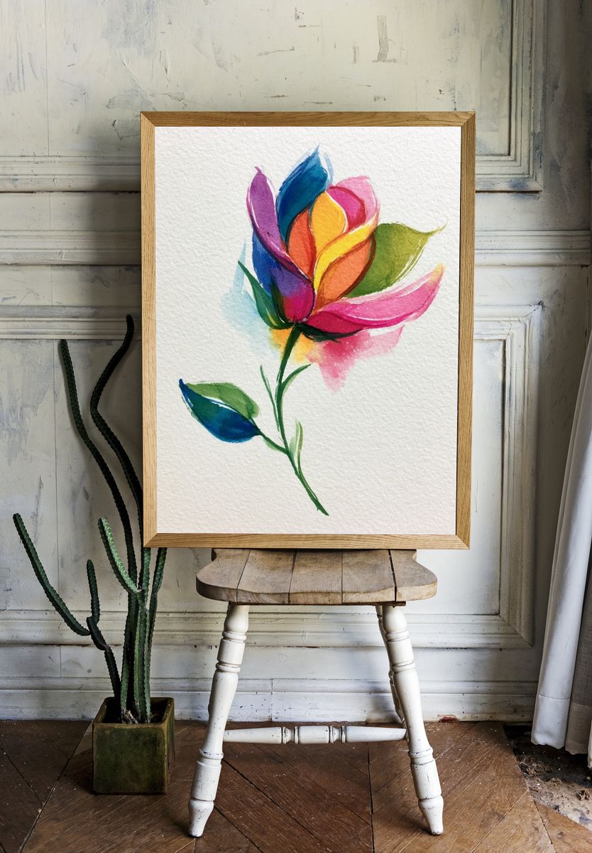 Rainbow Watercolor Flower Poster. — room view 1