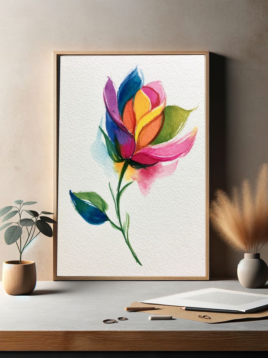 Rainbow Watercolor Flower Poster. — room view 2