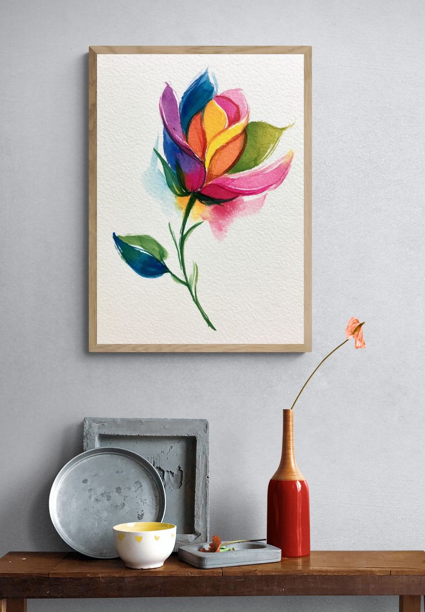 Rainbow Watercolor Flower Poster. — room view 3