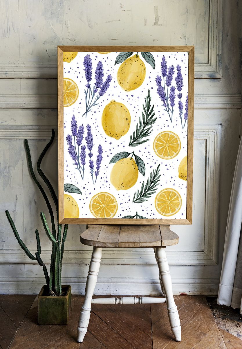 Lemon Lavender Botanical Poster. — room view 1