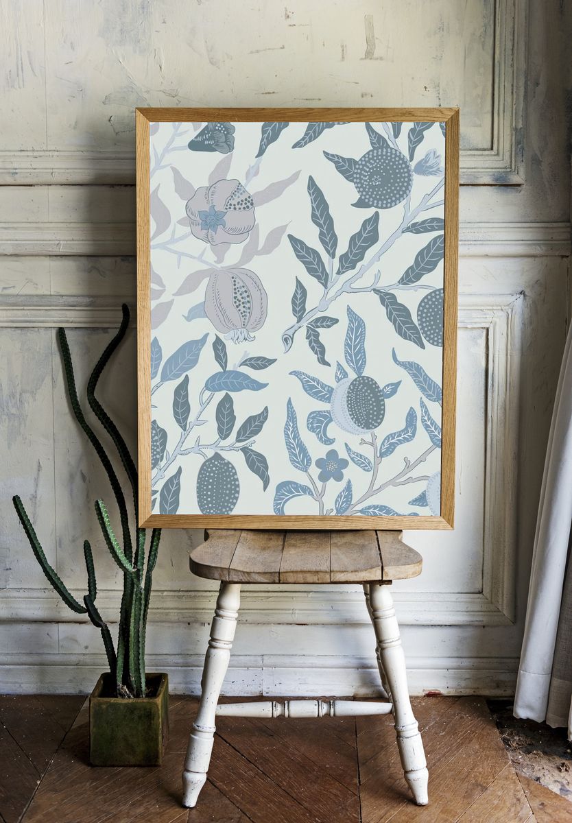 Blue Botanical Pattern Print room preview