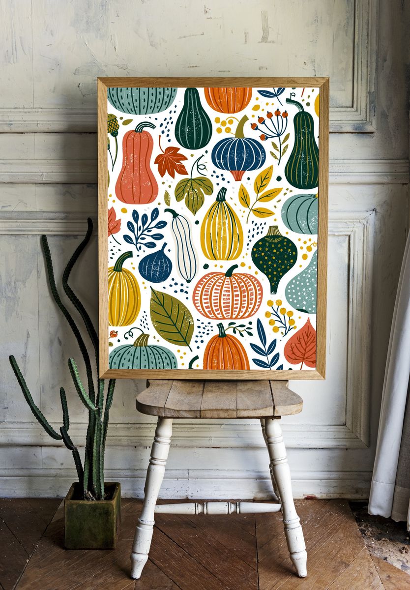 Autumn Pumpkins Botanical Print. — room view 1