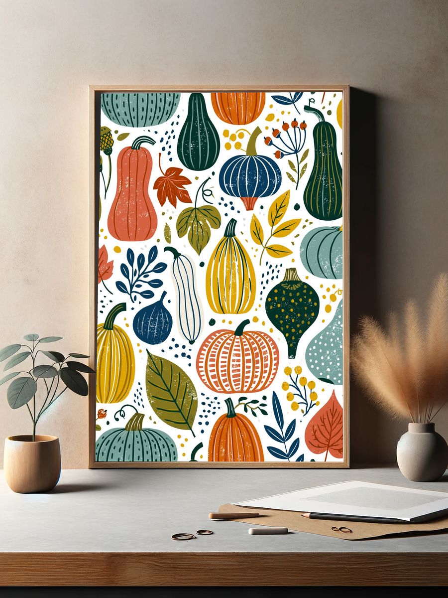 Autumn Pumpkins Botanical Print. — room view 2