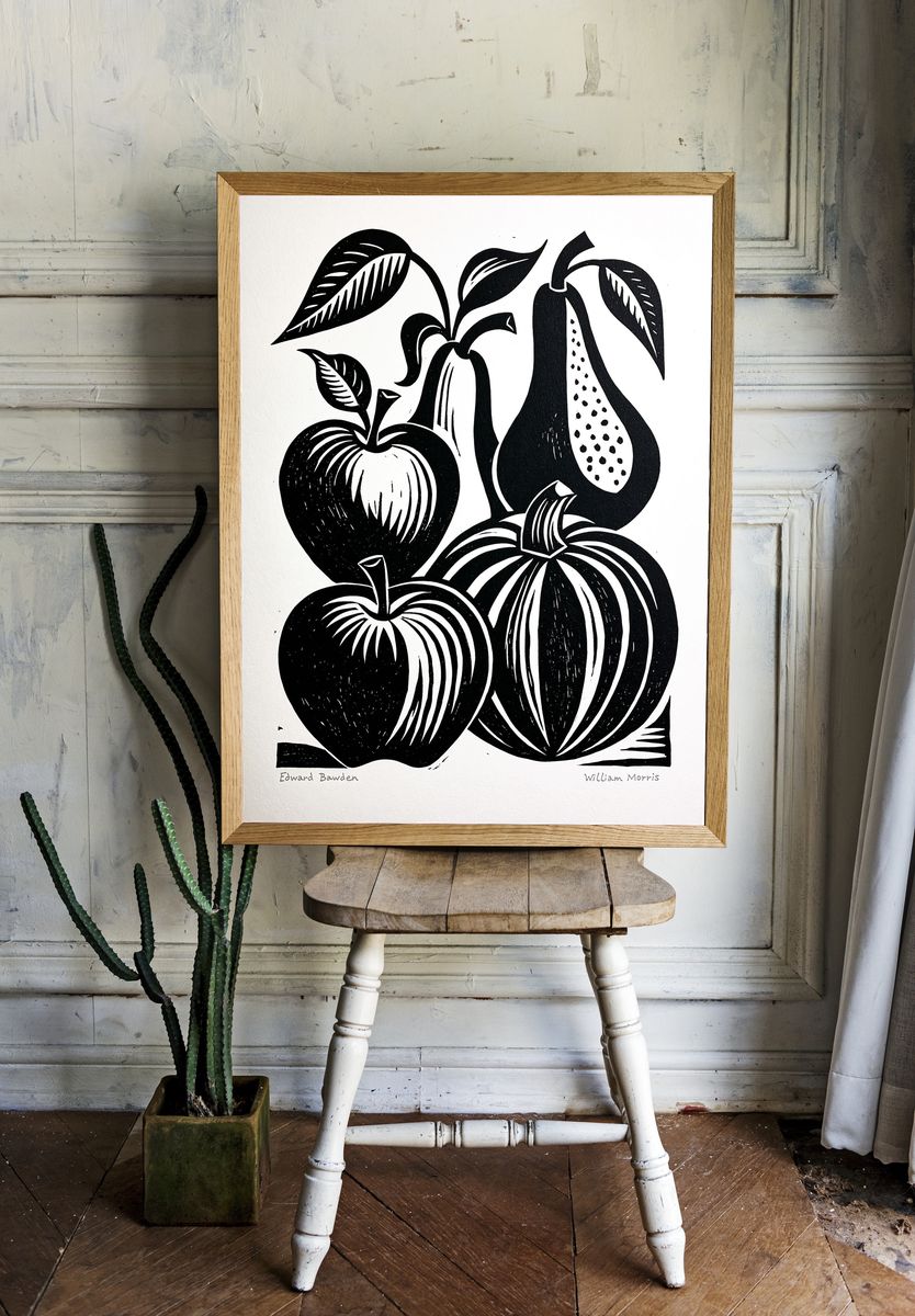 Black and White Fruit Botanical Print. room preview