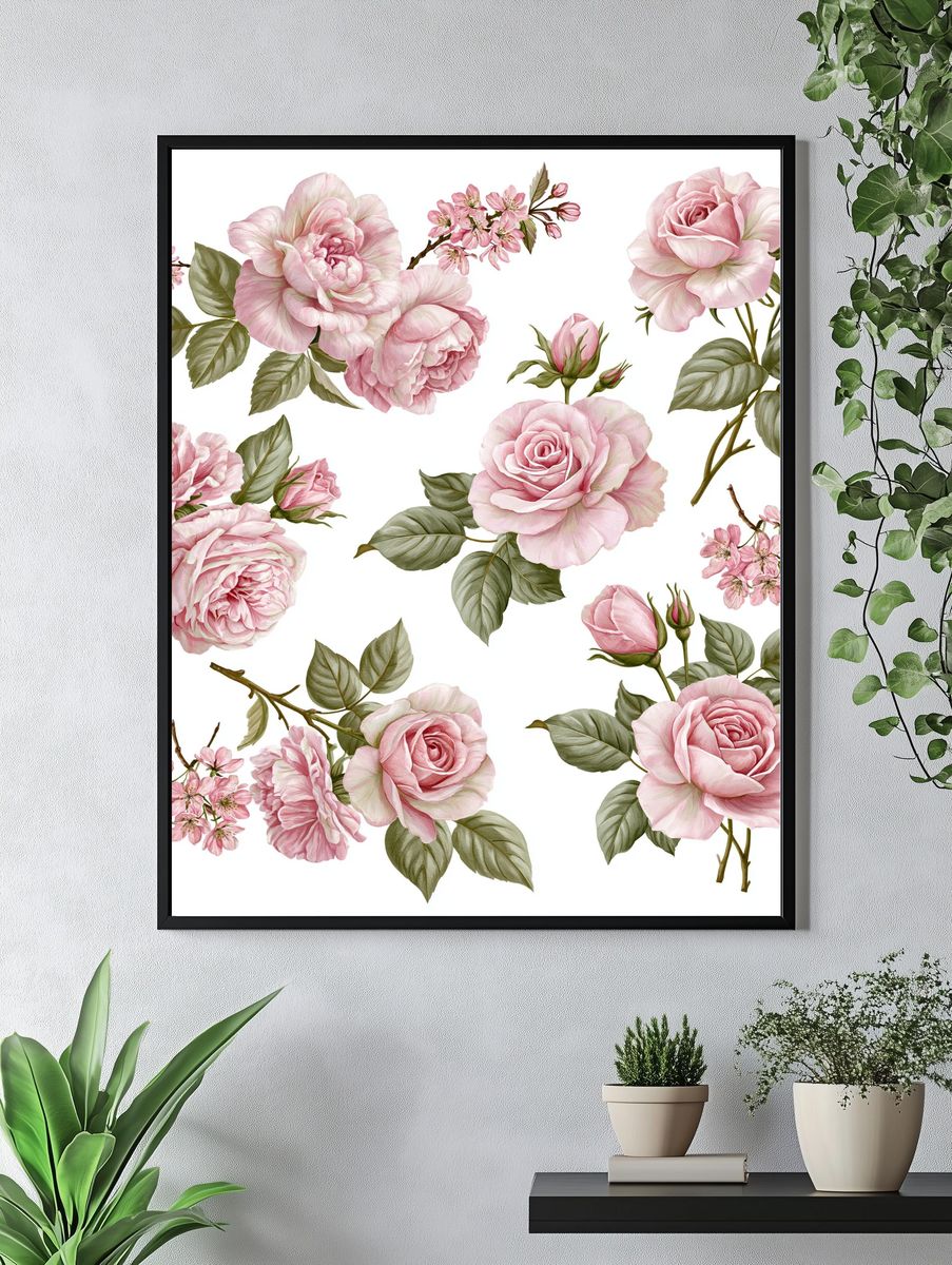 Pink Rose Botanical Print. — room view 4