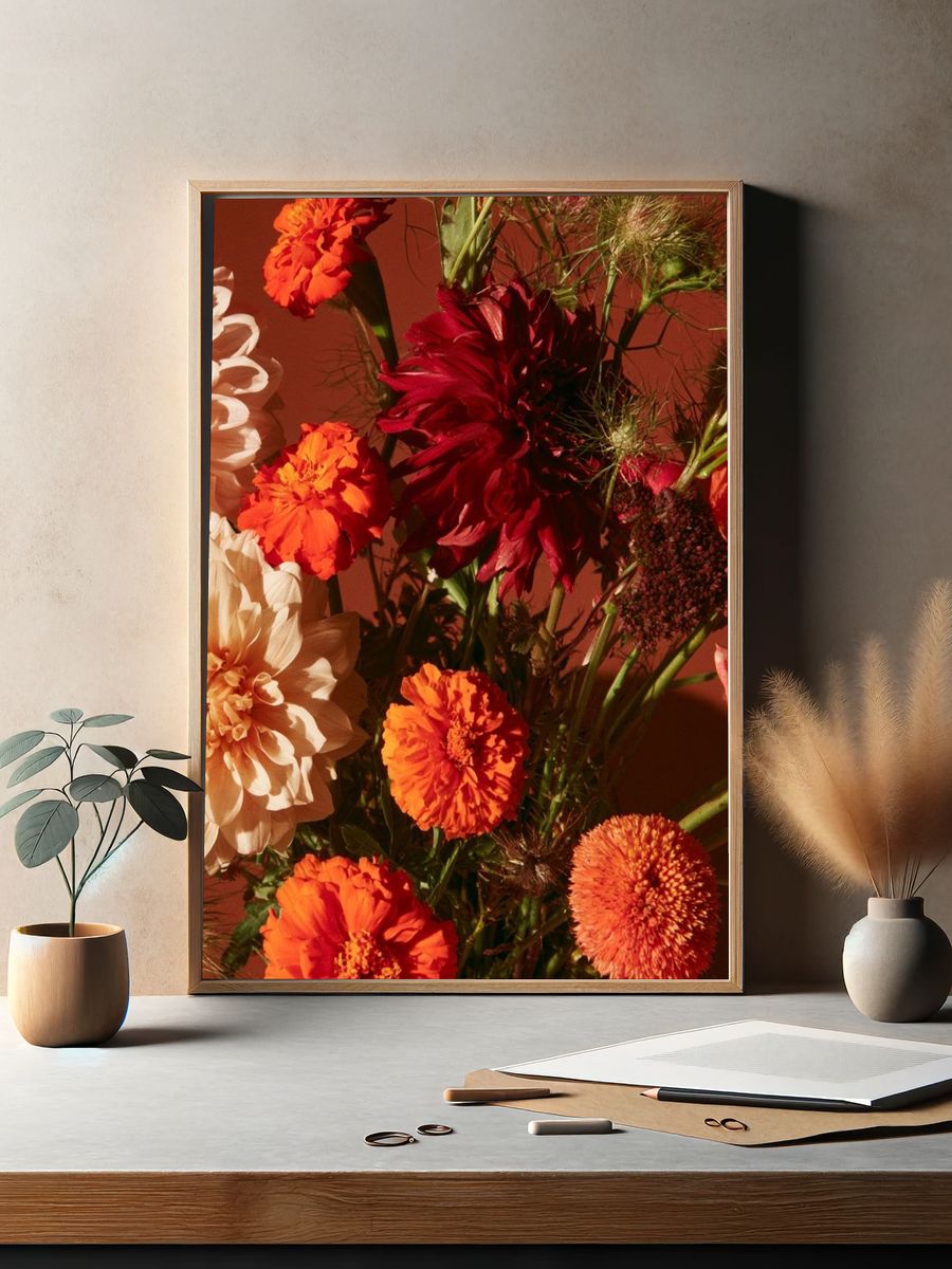 Autumn Dahlia Bouquet Print. — room view 2