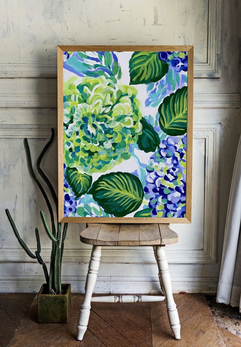 Tropical Hydrangea Botanical Print. — room view 1