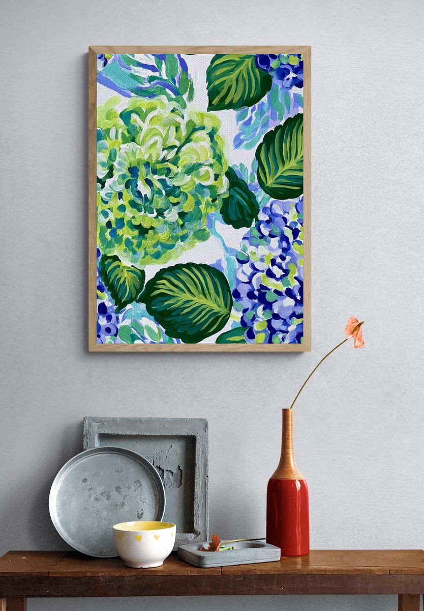 Tropical Hydrangea Botanical Print. — room view 3
