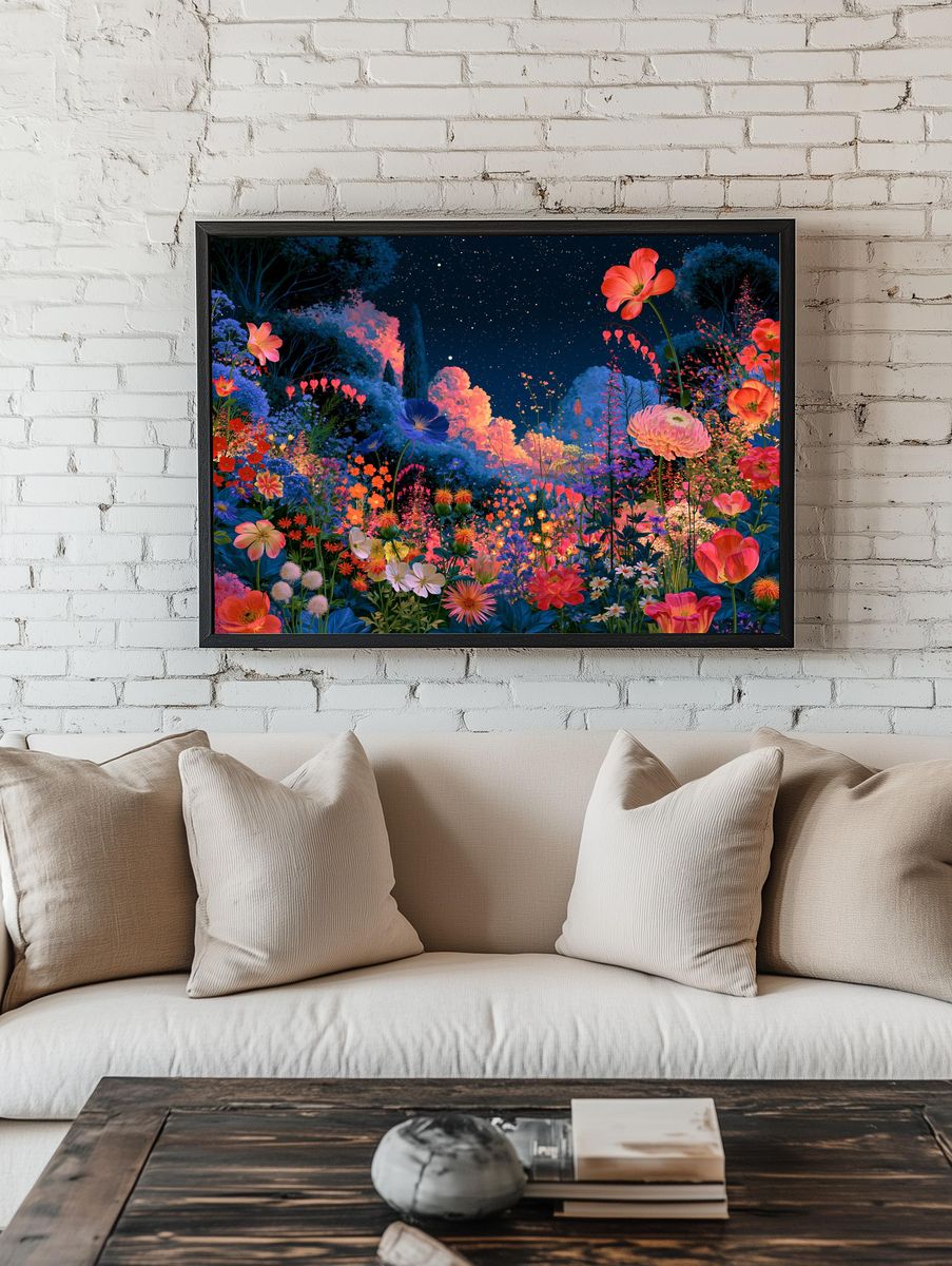 Starry Floral Garden Illustration Poster. room preview