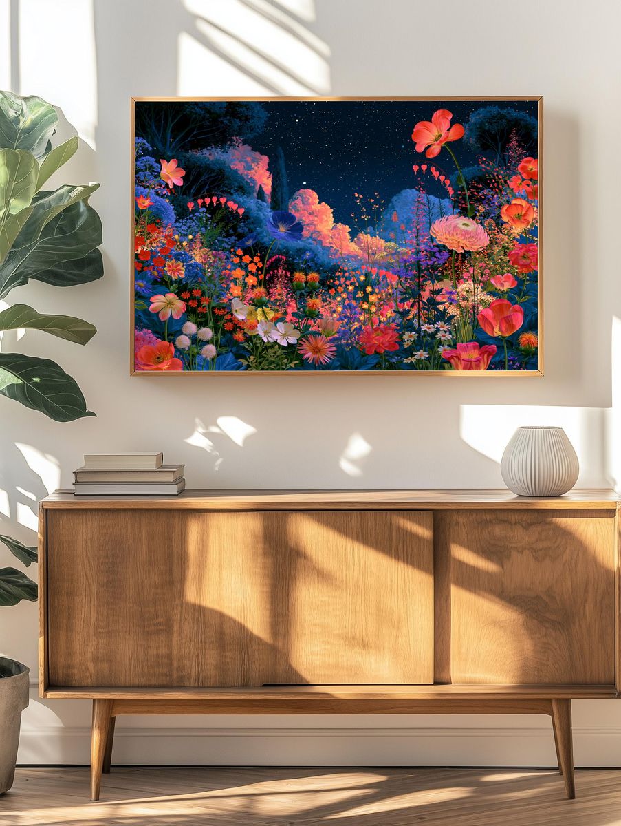 Starry Floral Garden Illustration Poster. — room view 3