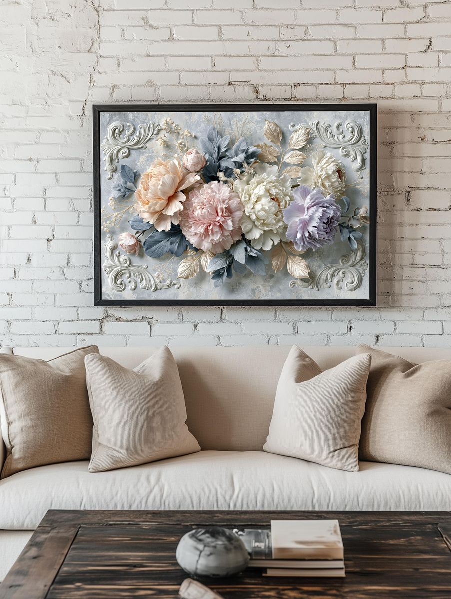 Pastel Peony Bouquet Illustration Poster. room preview