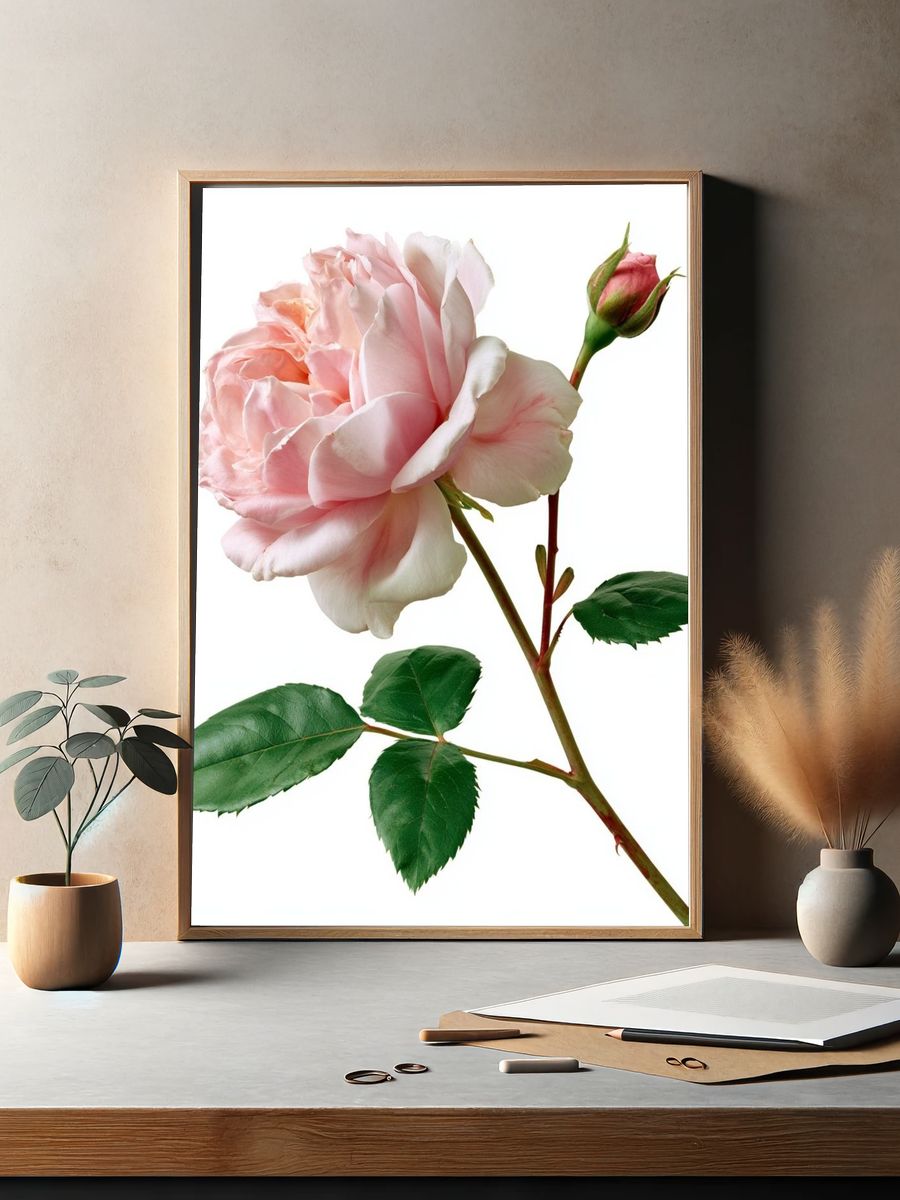 Pink Rose Botanical Print. — room view 2