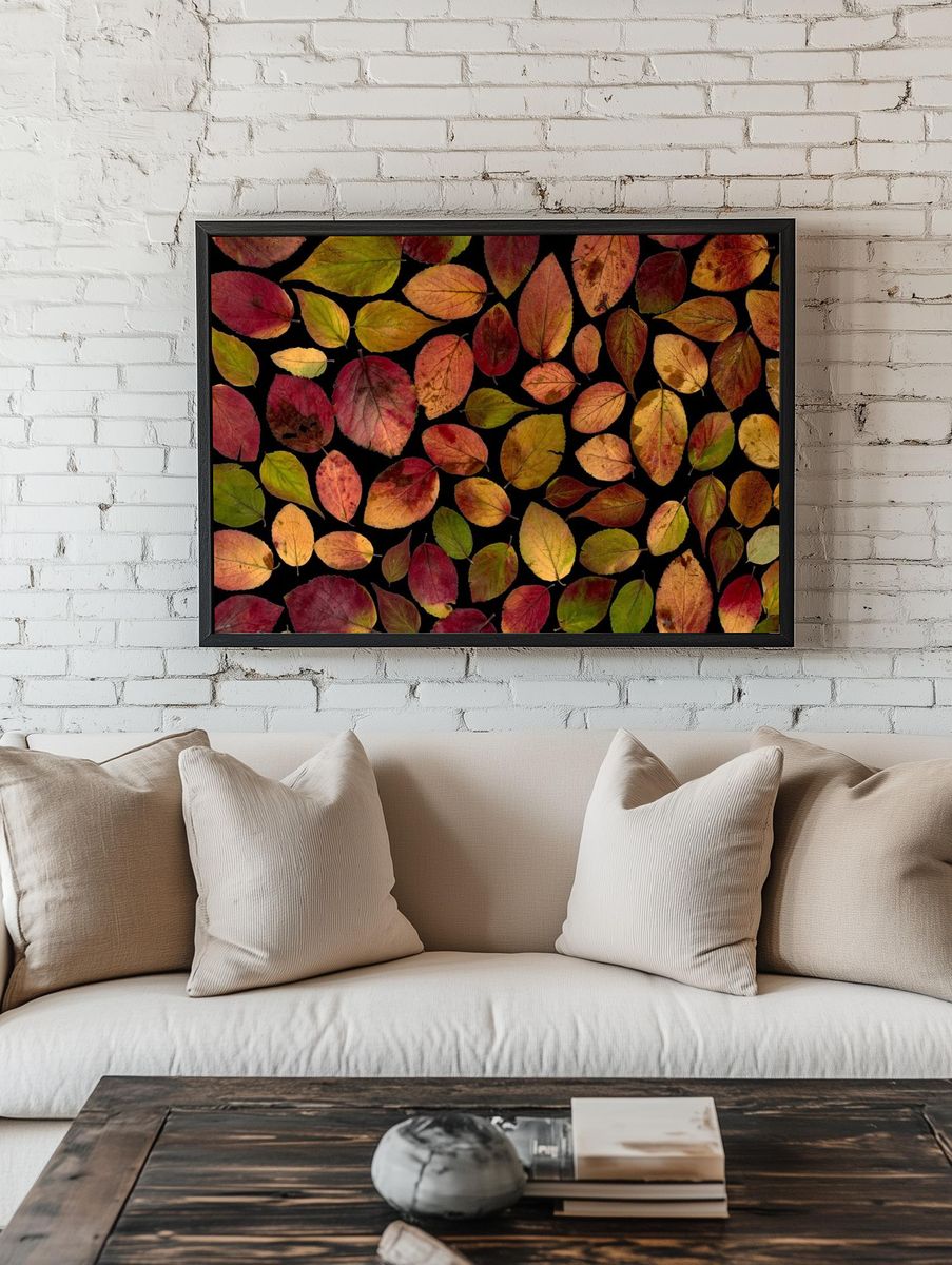 Maple leaves arranged flat surface. room preview