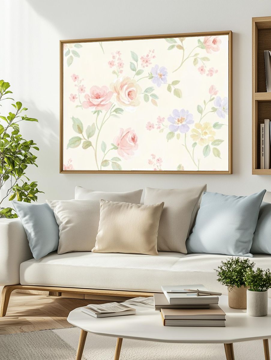 Pastel Floral Watercolor Poster. — room view 2