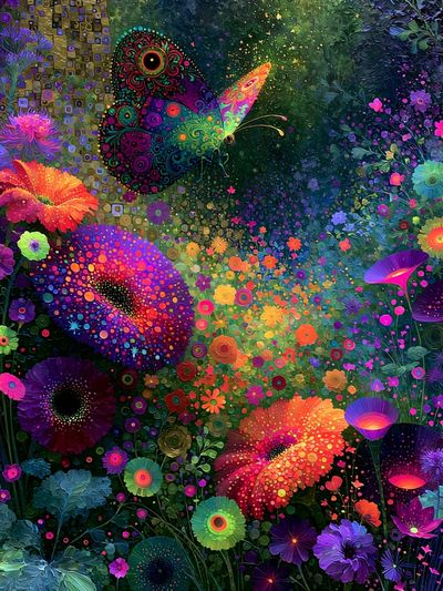 Neon Butterfly Garden Poster. poster print