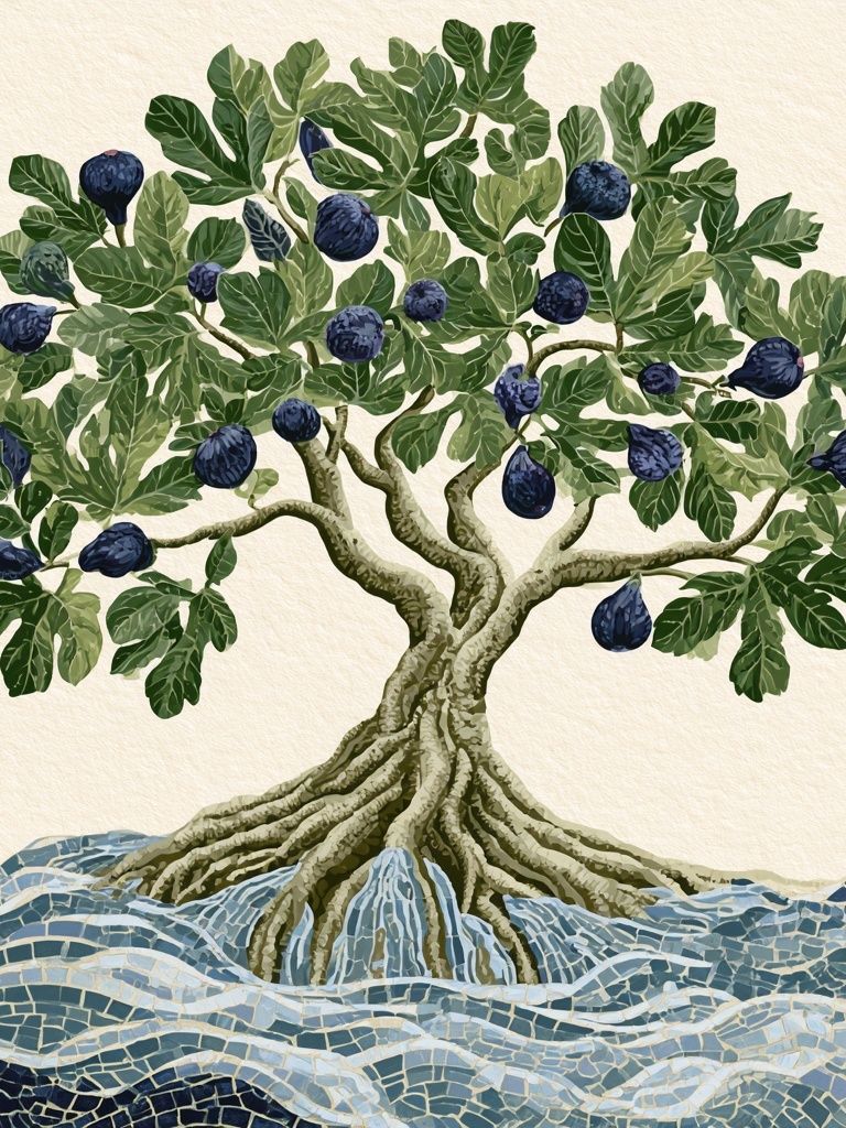 Fig Tree Mosaic Print. poster — botanical art