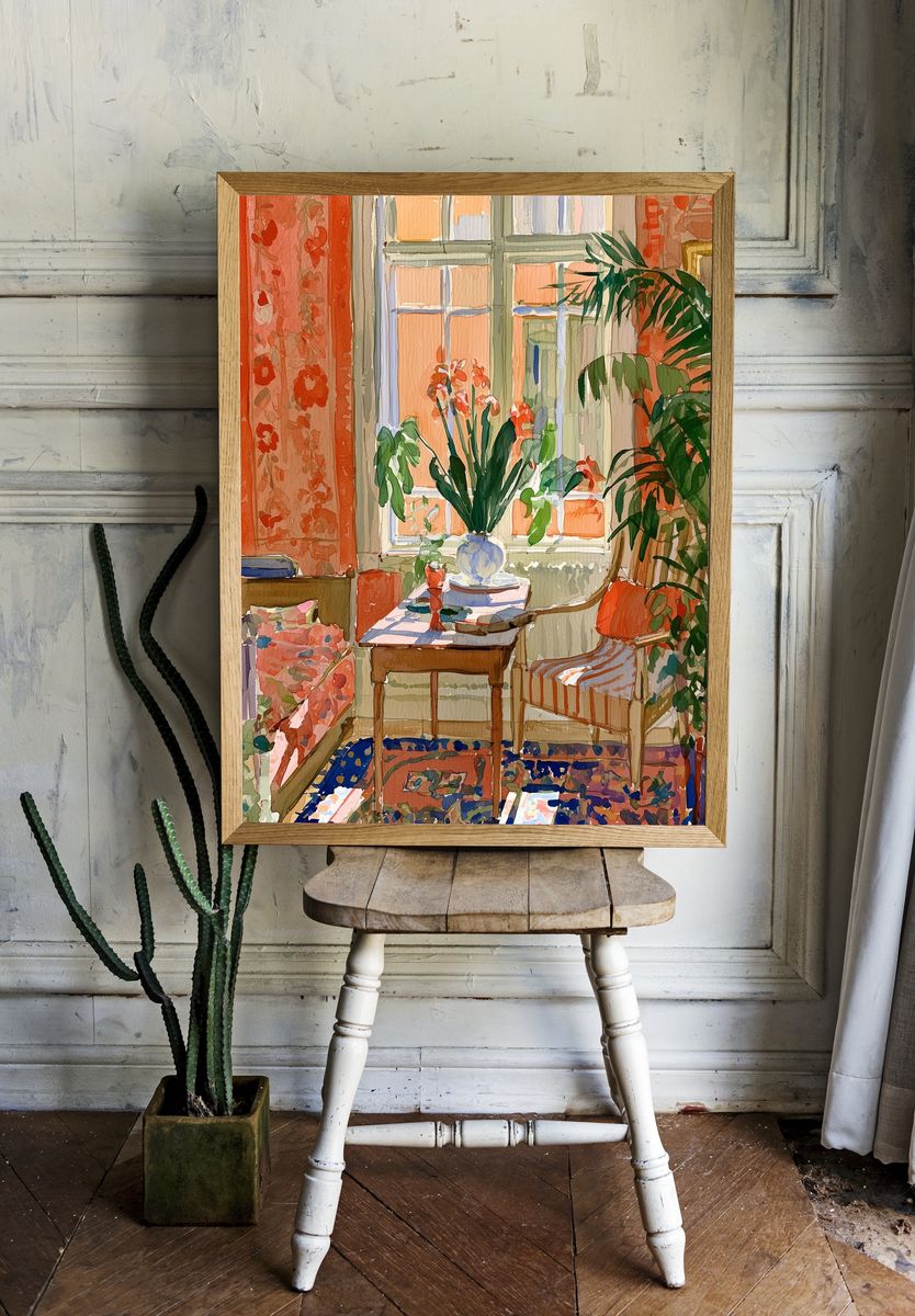 Sunlit Botanical Interior Watercolor Print. — room view 1
