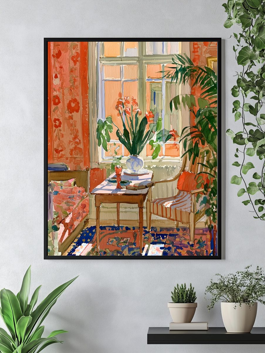 Sunlit Botanical Interior Watercolor Print. — room view 4