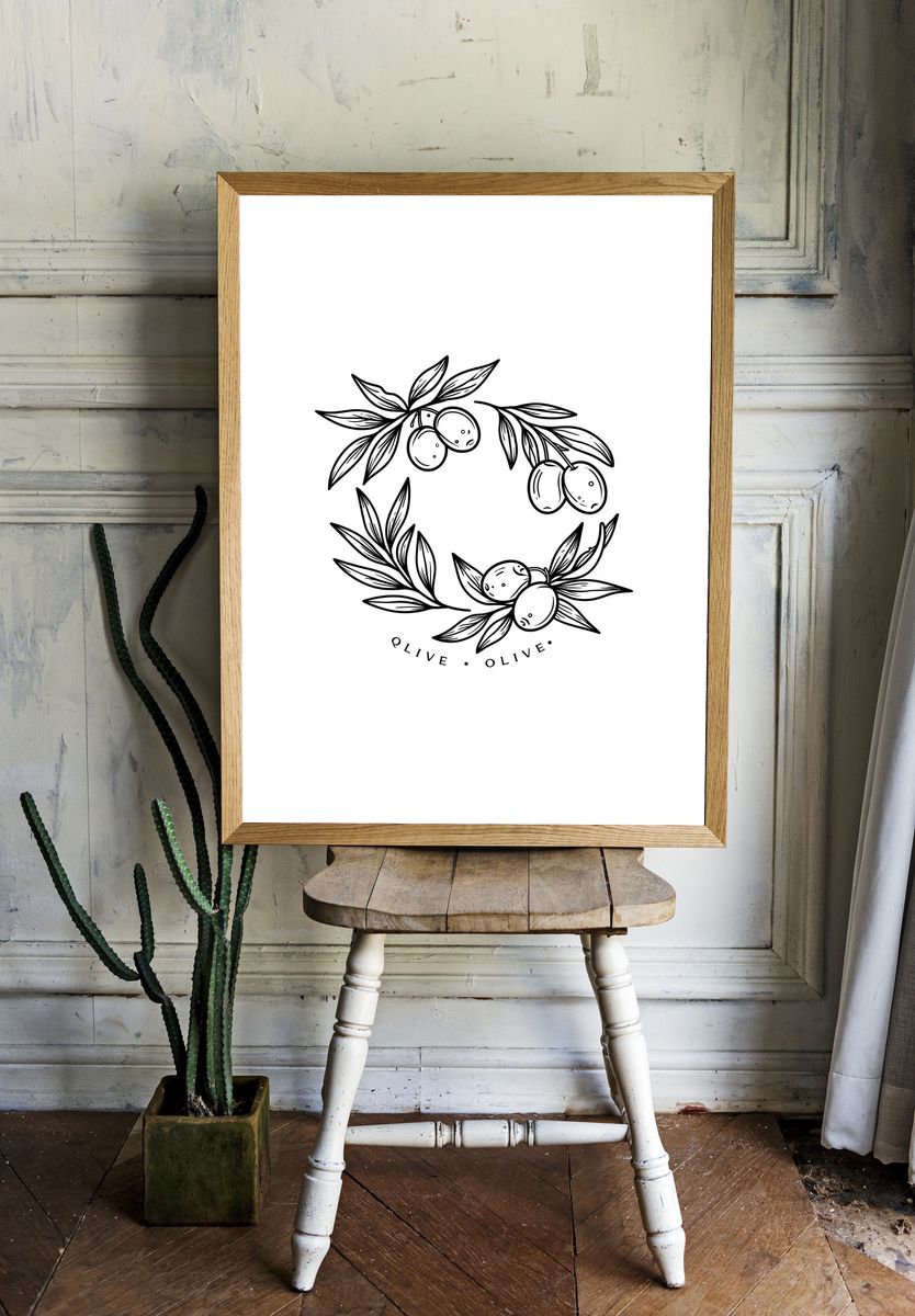 Olive Branch Line Art Print. — room view 1