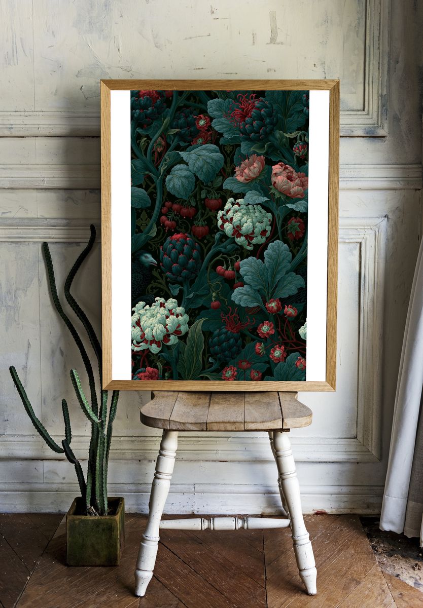 Dark Botanical Bloom Print. — room view 1