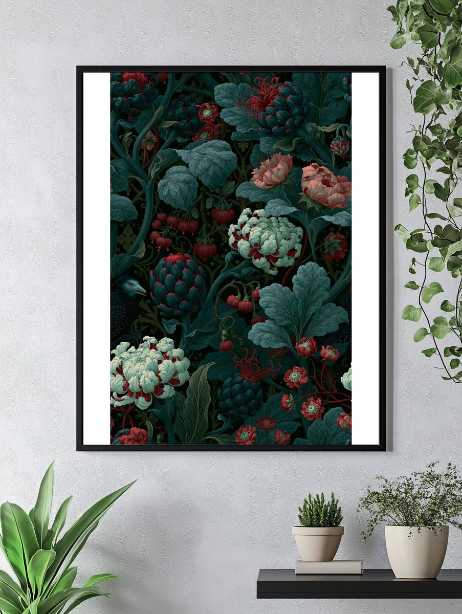 Dark Botanical Bloom Print. — room view 4