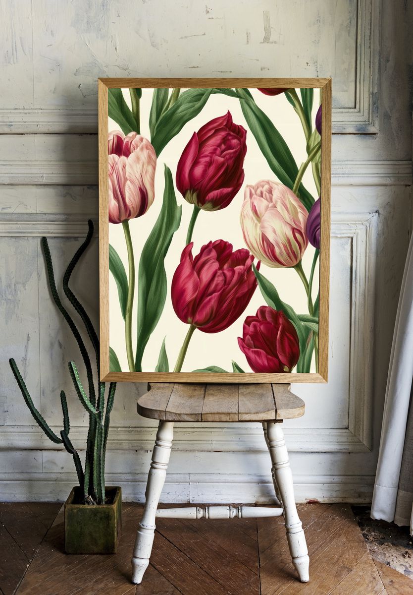 Tulip Garden Botanical Print. room preview