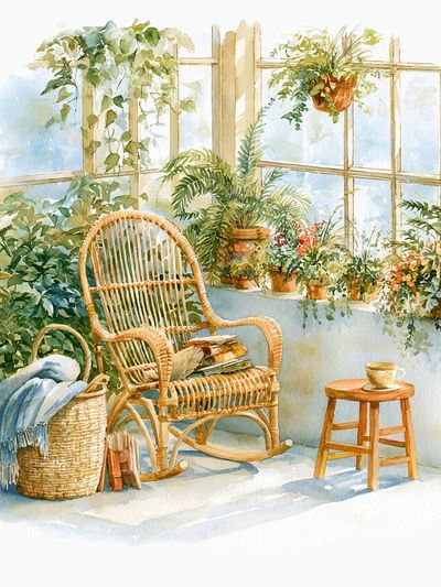 Sunlit Conservatory Watercolor Print. poster