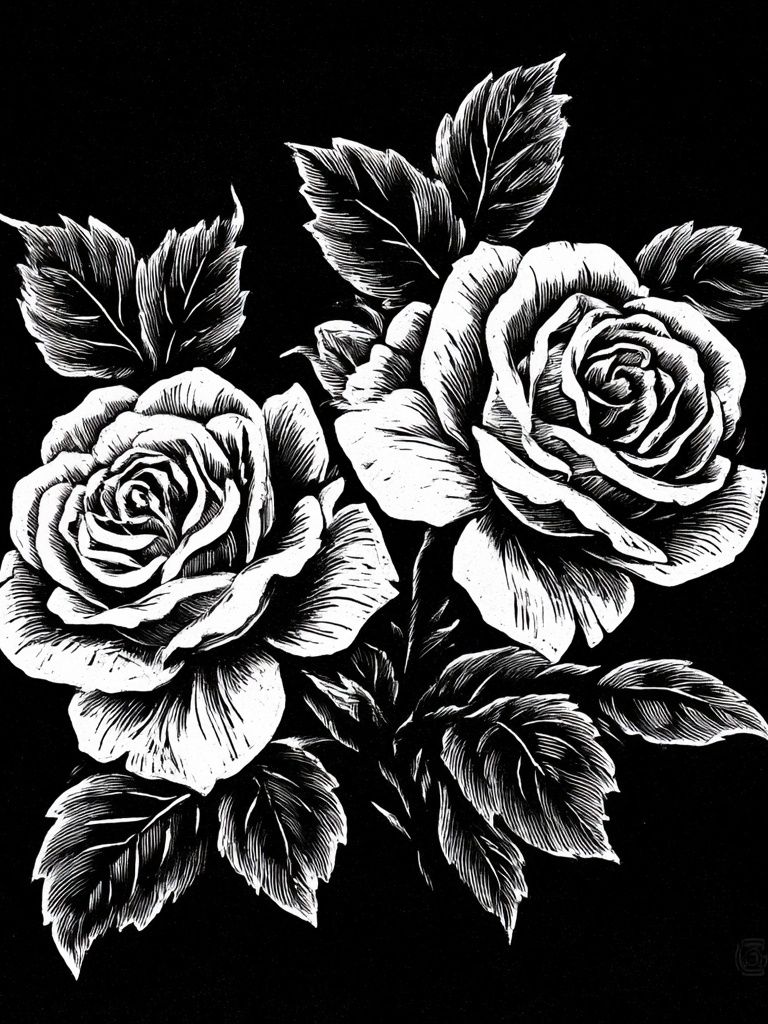 Black and White Roses Illustration Poster. poster — botanical art