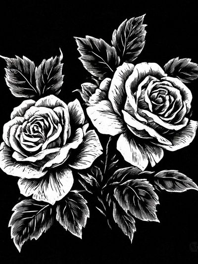 Black and White Roses Illustration Poster. poster