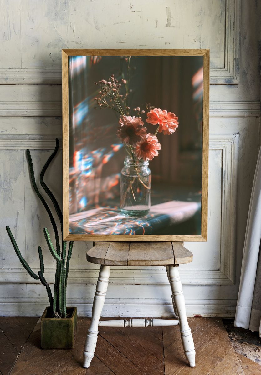 Sunlit Flowers Still Life Poster. — room view 1