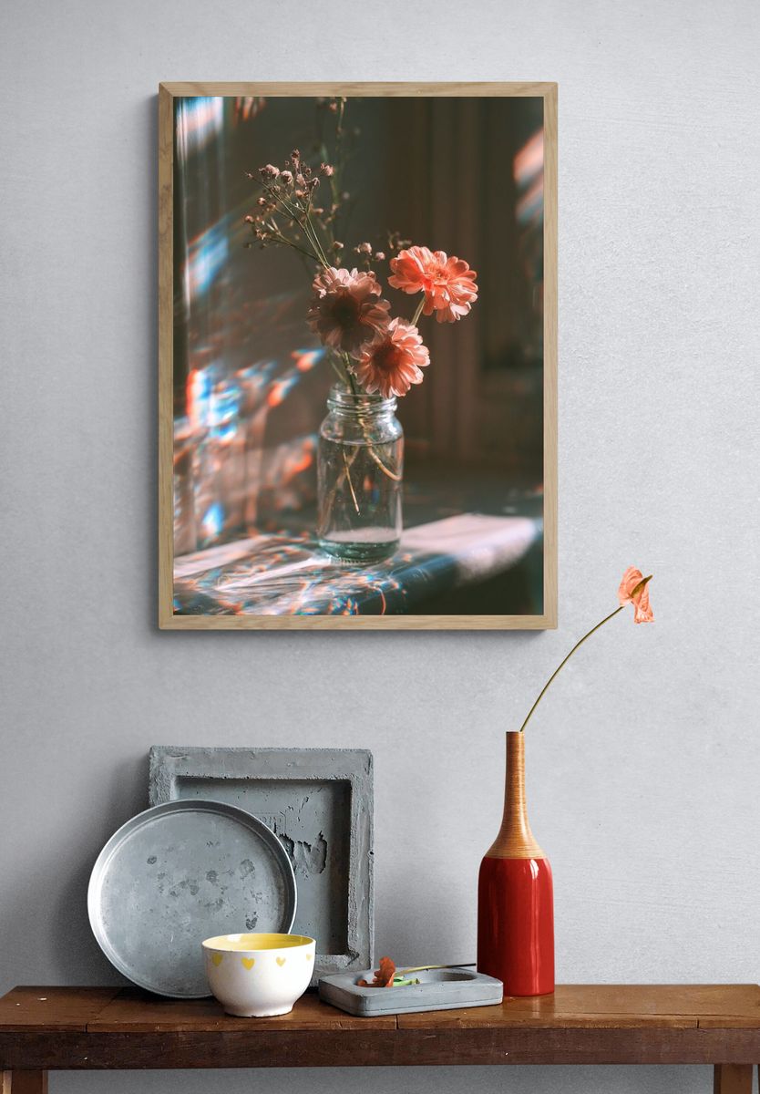 Sunlit Flowers Still Life Poster. — room view 3
