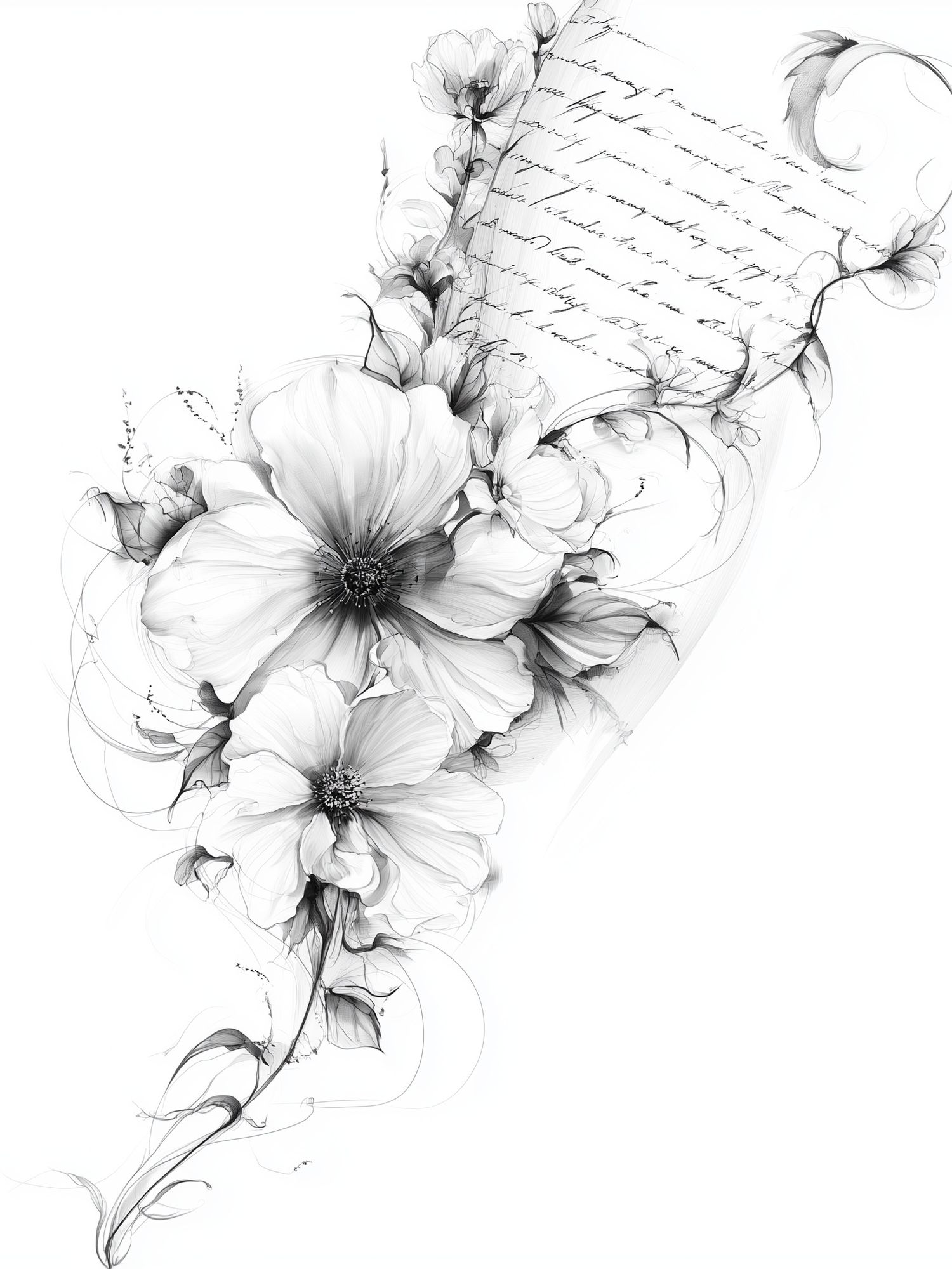 Monochrome Floral Sketch Print. poster detail