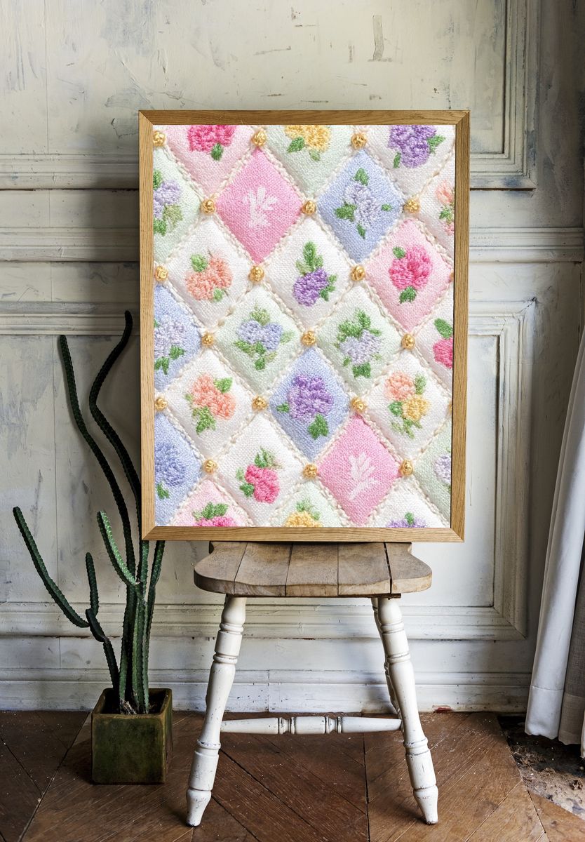 Pastel Floral Quilt Pattern Print. — room view 1