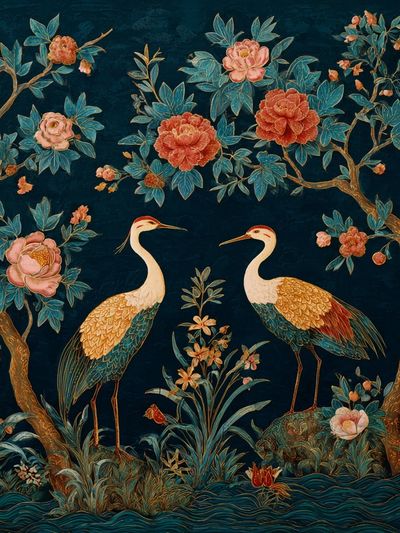 Crane Garden Botanical Print. poster