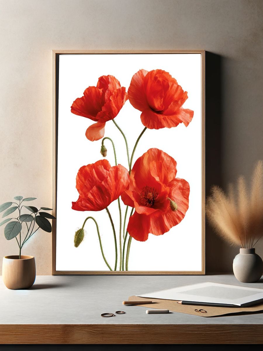 Red Poppy Botanical Poster. — room view 2