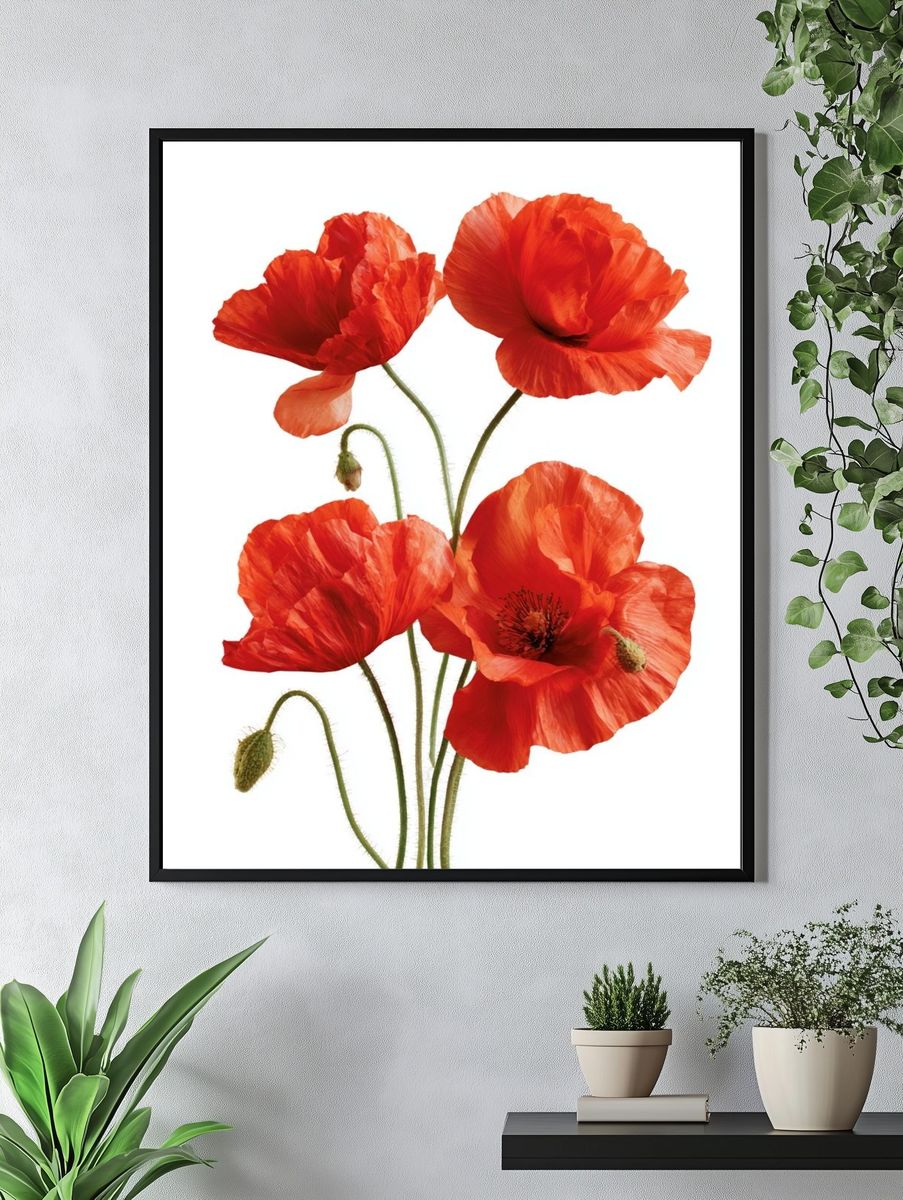 Red Poppy Botanical Poster. — room view 4