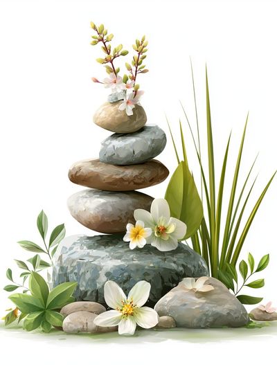 Zen Stone Stack Botanical Print. poster