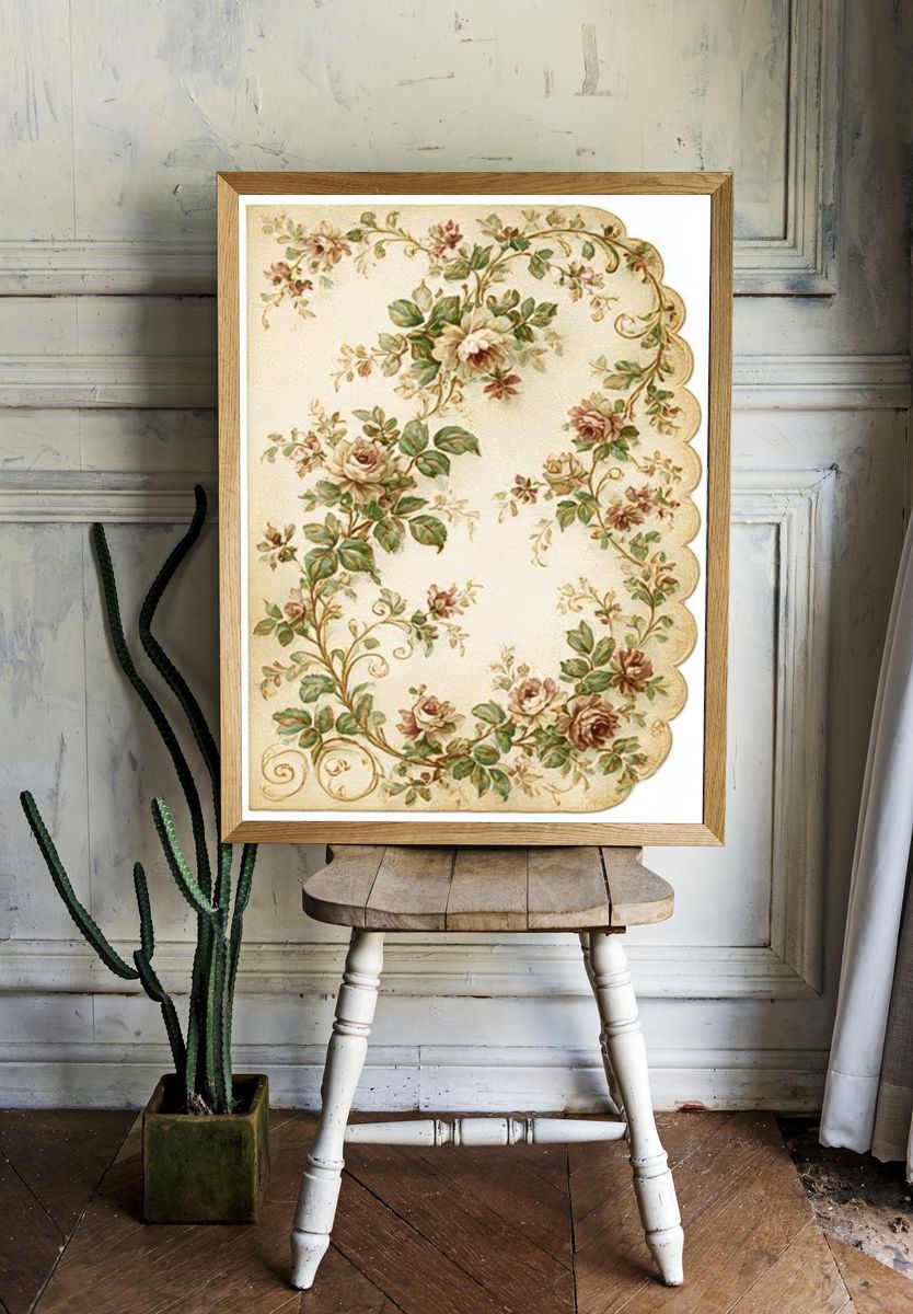 Vintage Floral Border Poster. — room view 1