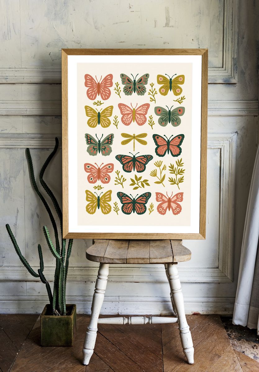 Butterfly Garden Illustration Poster. — room view 1
