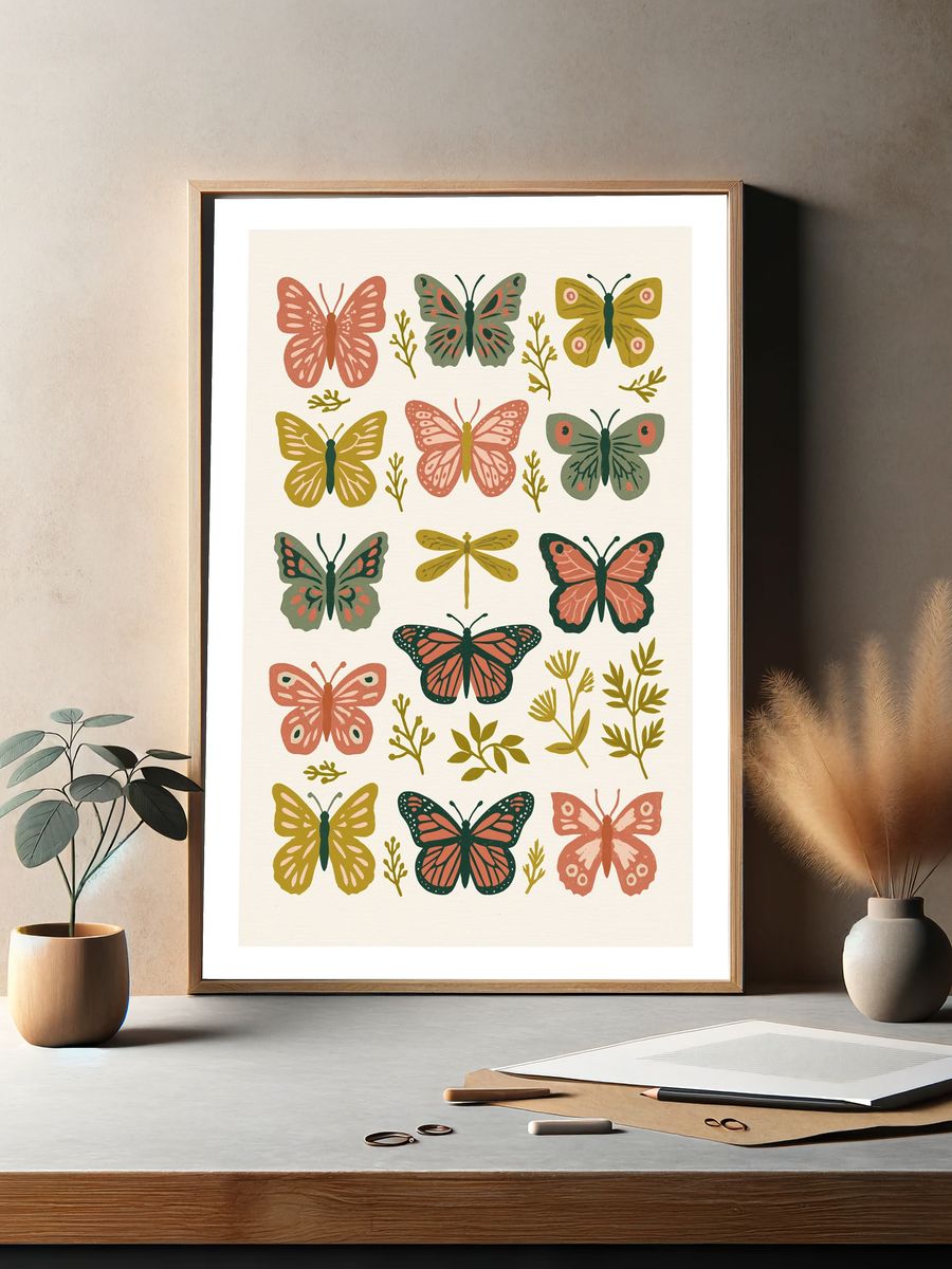 Butterfly Garden Illustration Poster. — room view 2