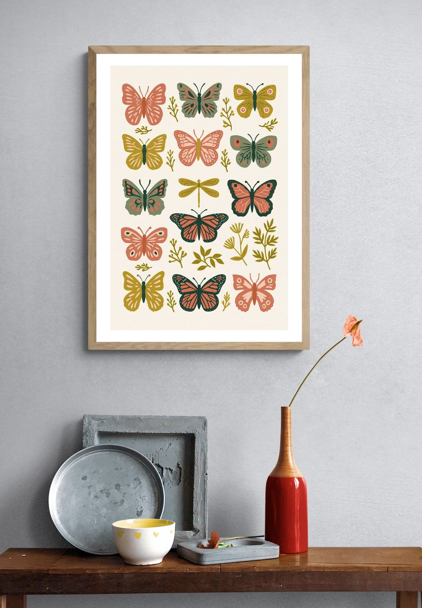 Butterfly Garden Illustration Poster. — room view 3