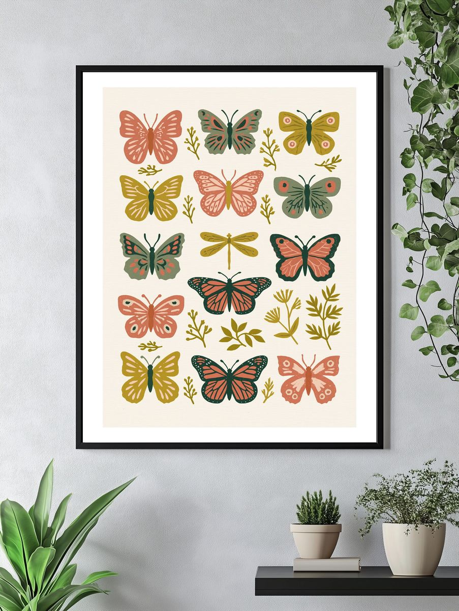 Butterfly Garden Illustration Poster. — room view 4