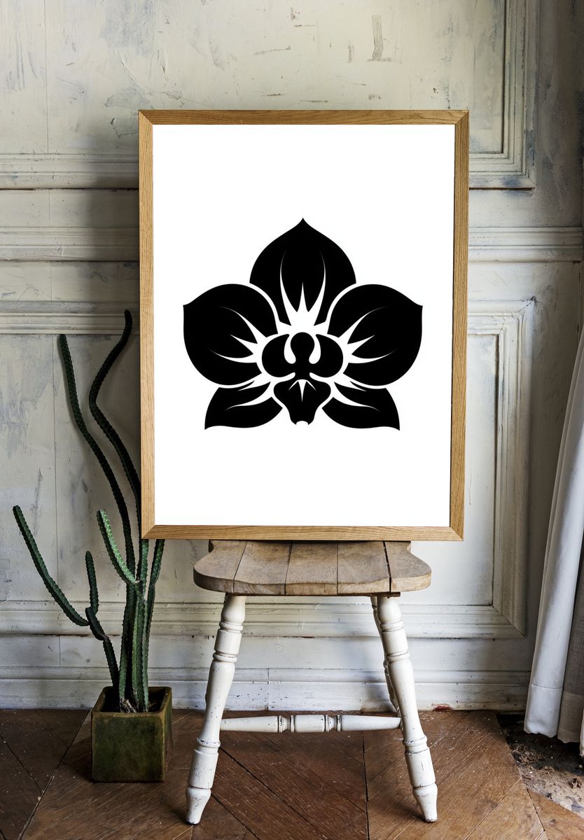 Black Orchid Minimalist Print. room preview