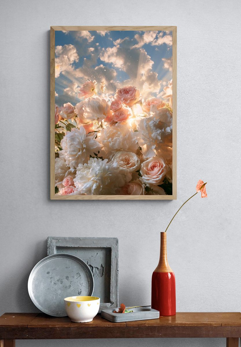 Sunlit Roses and Peonies Print. — room view 3