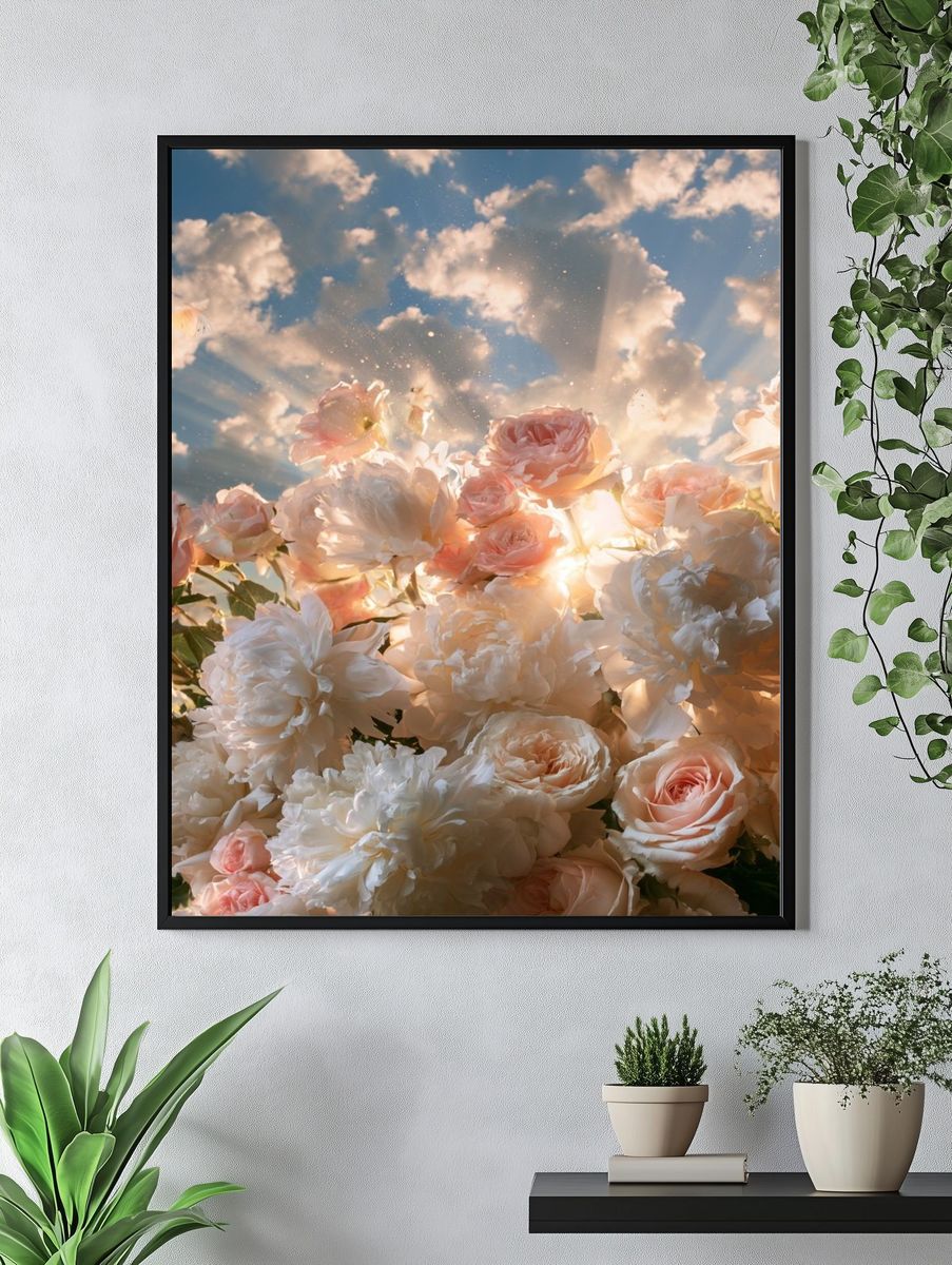 Sunlit Roses and Peonies Print. — room view 4