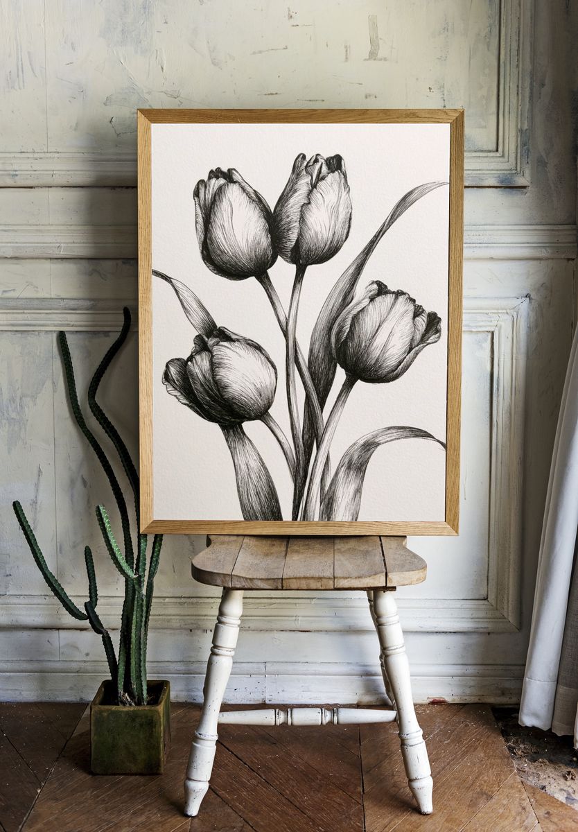Tulip Bouquet Ink Print. room preview