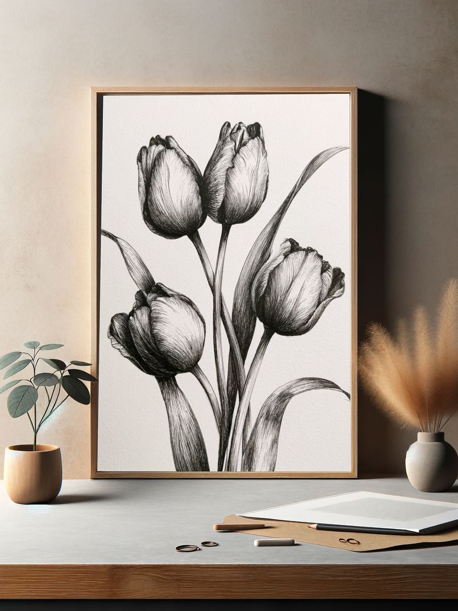 Tulip Bouquet Ink Print. — room view 2