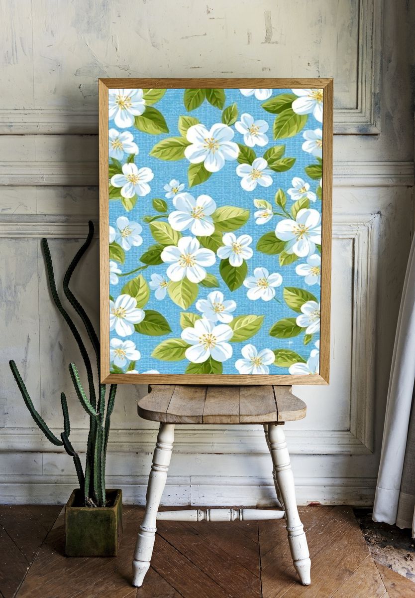 Blue Floral Pattern Poster. — room view 1