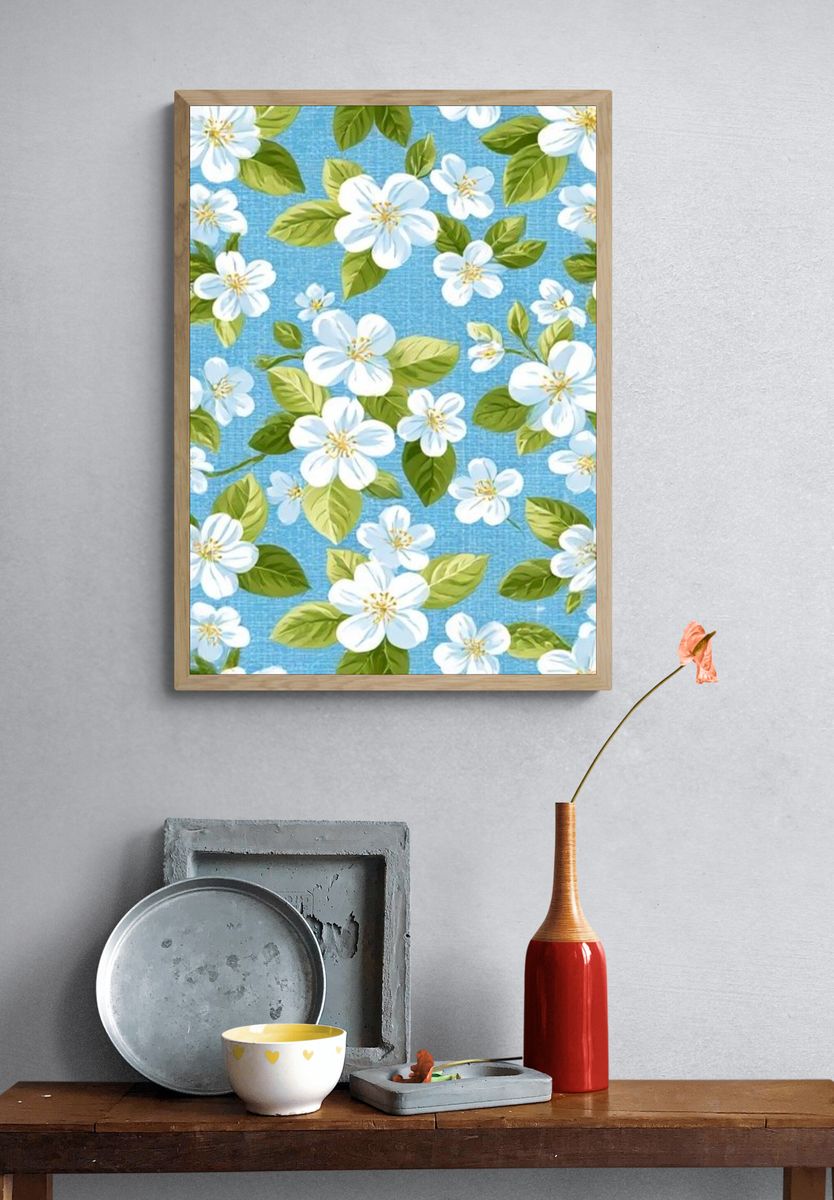 Blue Floral Pattern Poster. — room view 3