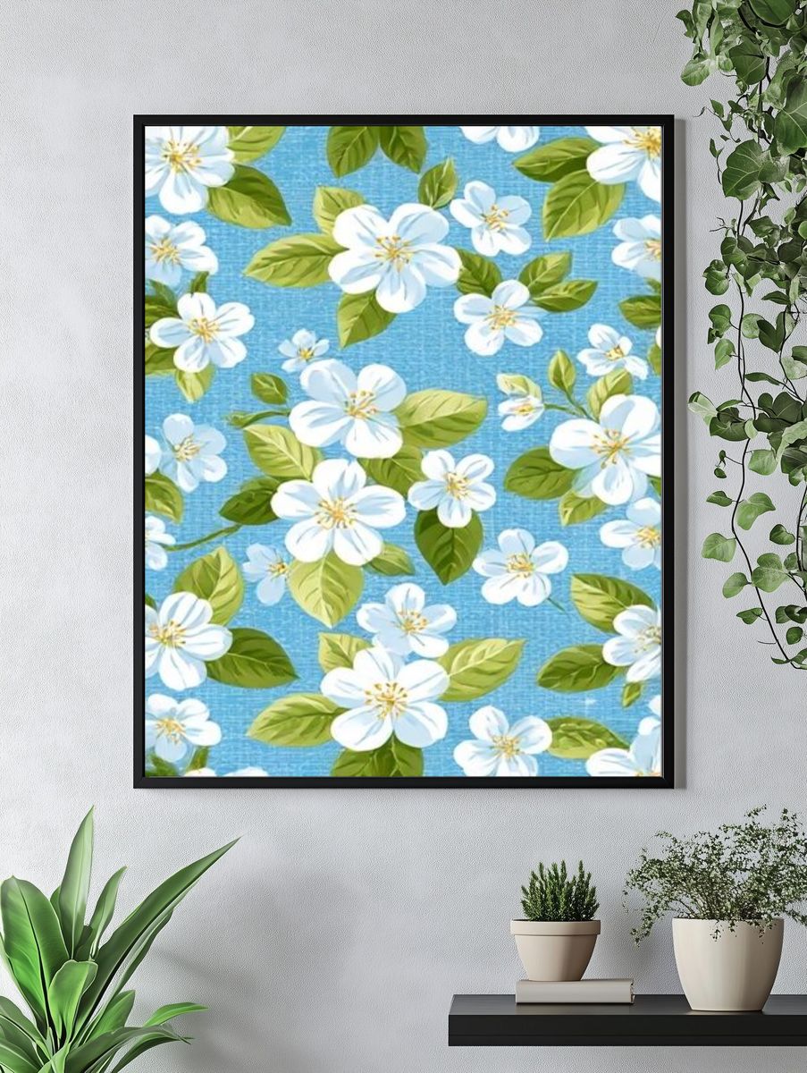 Blue Floral Pattern Poster. — room view 4
